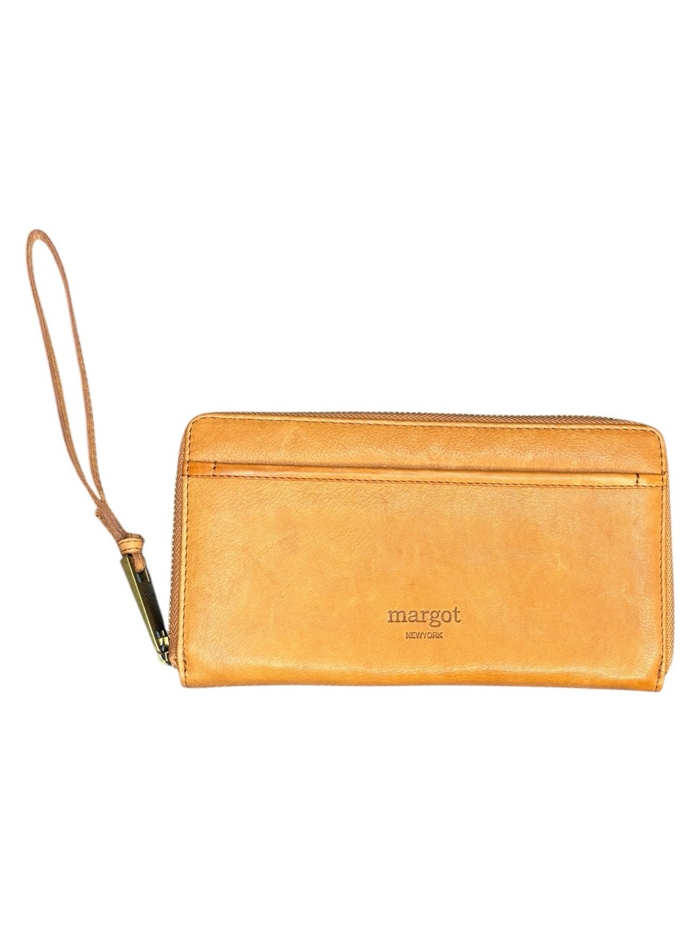 Margot New York Leather Wristlet Wallet Zip Around Clutch